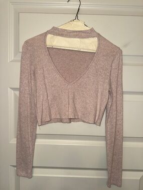 Forever 21 Dusty Rose V-Neck Long Sleeve Crop Top with Mock Choker